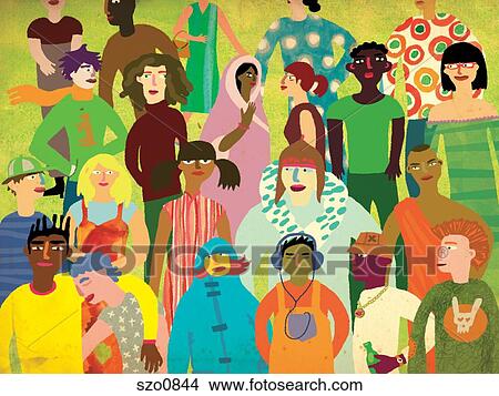A group of multi-ethnic people standing together View Large Illustration Stock Illustration - A group of multi-ethnic people standing together. Fotosearch