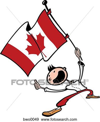 Stock Illustration - A happy man waving a Canadian flag. Fotosearch