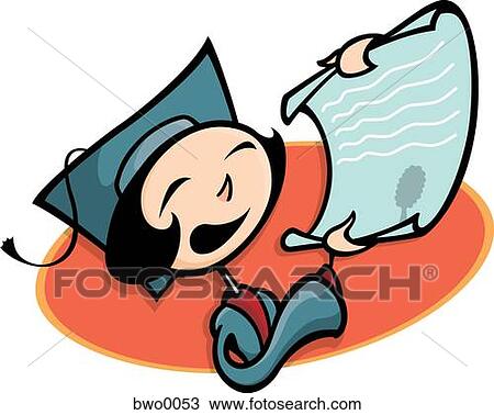 Drawing - A happy student in cap and gown holding a diploma. Fotosearch