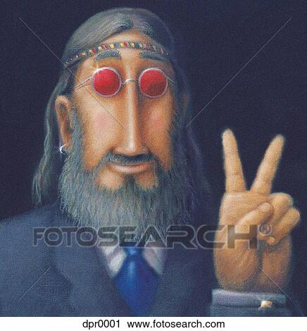 A hippy business man giving the peace sign View Large Illustration Clip Art - A hippy business man giving the peace sign. Fotosearch