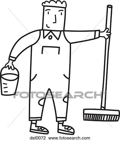 A janitor View Large Illustration Drawing - A janitor. Fotosearch