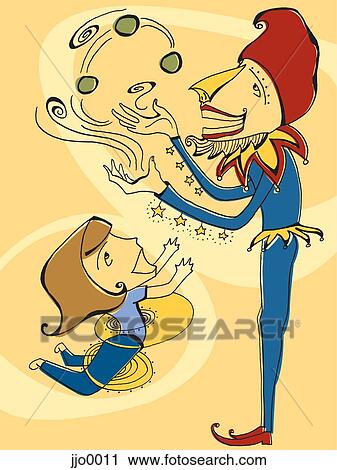 Clip Art - A jester juggling for a happy little girl. Fotosearch
