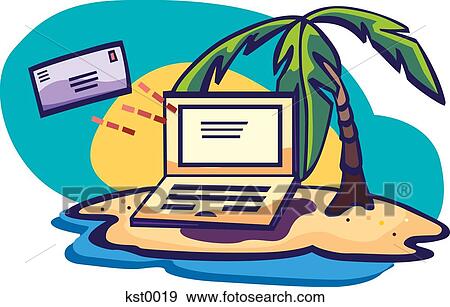 Stock Illustration - A laptop sending an e-mail from a remote location. Fotosearch