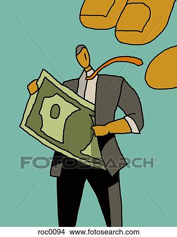 Stock Illustration - A large hand reaching to take money from a man. Fotosearch