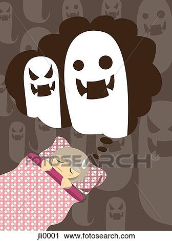 Clip Art - A little girl having nightmares of ghosts. Fotosearch