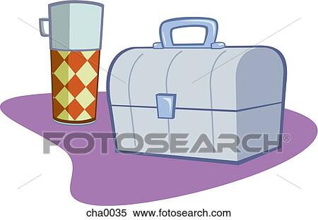 Stock Illustration - A lunch box and thermos. Fotosearch