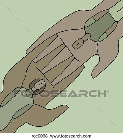 Stock Illustration - A man and a woman on two hands connecting. Fotosearch