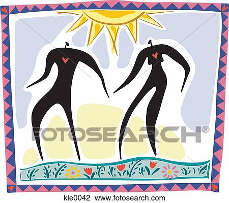 Drawing - A man and woman under the sun. Fotosearch