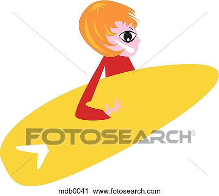 Clip Art - A man carrying a surfboard. Fotosearch