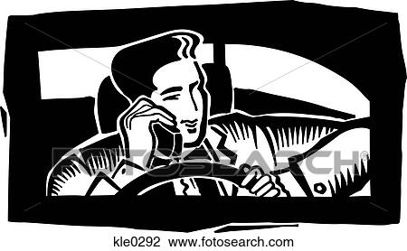 Drawing - A man driving and using a car phone. Fotosearch