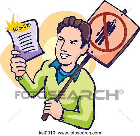 A man holding a resume and a no suits picketing sign View Large Illustration Clipart - A man holding a resume and a no suits picketing sign. Fotosearch