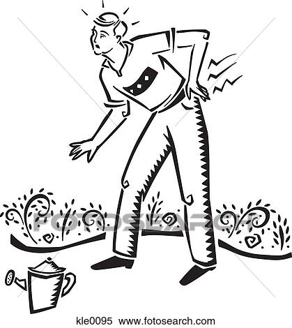 Stock Illustration - A man hurting his back while gardening. Fotosearch