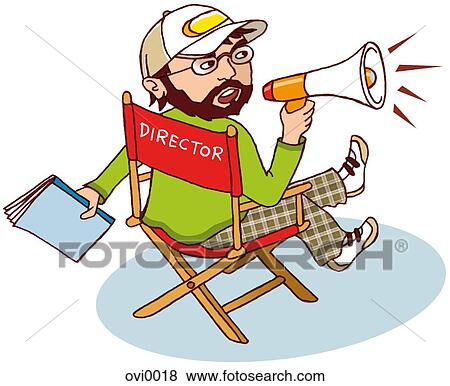 Stock Illustration - A man in a directors chair shouting through a blow horn. Fotosearch
