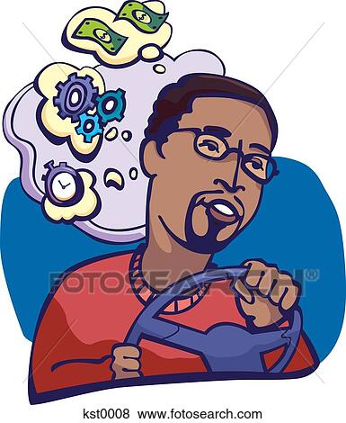 Stock Illustration - A man in deep thought while driving. Fotosearch