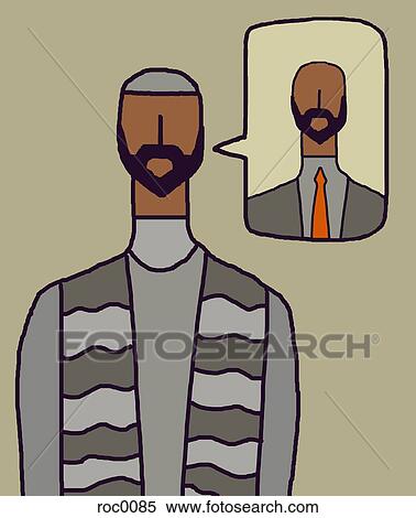 Stock Illustration - A man in traditional clothing talking about himself as a businessman in western clothing. Fotosearch