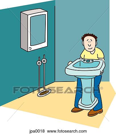 Stock Illustration - A man installing a new sink. Fotosearch