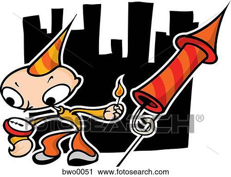 Clip Art - A man lighting fireworks. Fotosearch