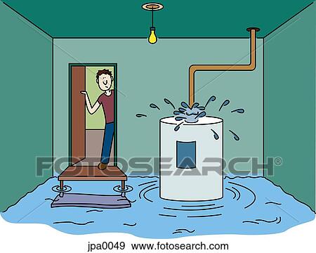 A man looking at his boiler in a flooded basement View Large Illustration Stock Illustration - A man looking at his boiler in a flooded basement. Fotosearch