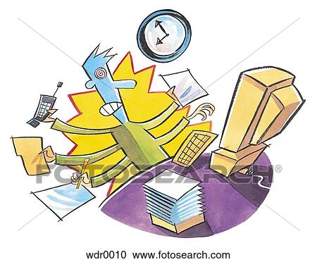 A man multitasking and panicking to meet a deadline View Large Illustration Clipart - A man multitasking and panicking to meet a deadline. Fotosearch