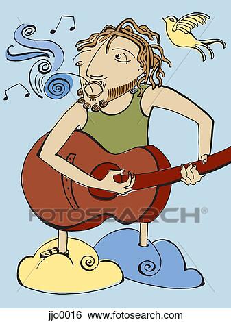 Stock Illustration - A man singing in the clouds. Fotosearch