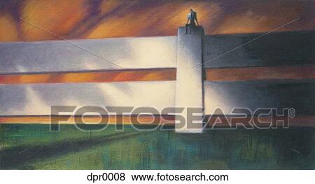 A man sitting on top of a large white fence View Large Illustration Stock Illustration - A man sitting on top of a large white fence. Fotosearch