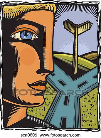 A man standing in front of a crossroads View Large Illustration Stock Illustration - A man standing in front of a crossroads. Fotosearch