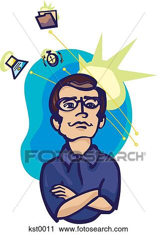Clip Art - A man thinking about computer files and deadlines. Fotosearch