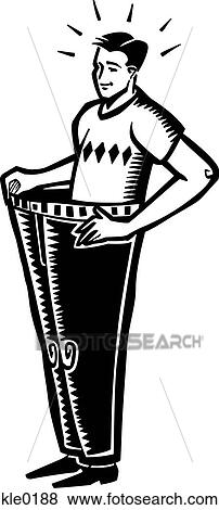 Stock Illustration - A man wearing an old pair of pants that are too large. Fotosearch