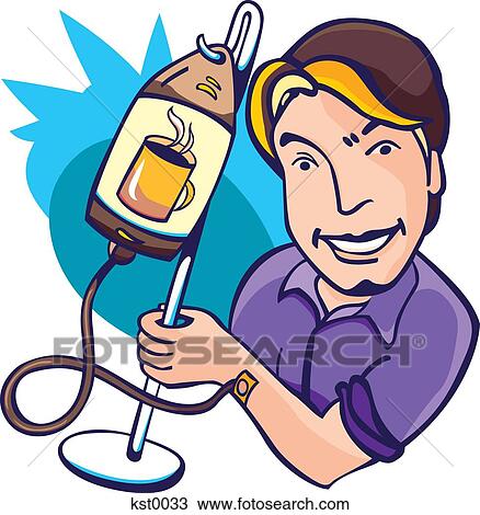 Drawing - A man with a IV drip of coffee. Fotosearch