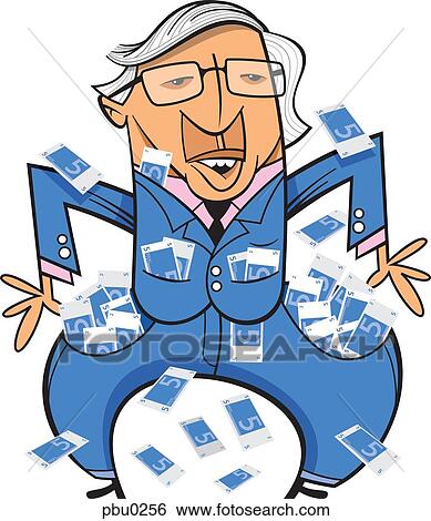 Stock Illustration - A man with his suit stuffed full of Euro money bills. Fotosearch
