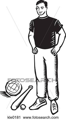 A man with sports equipment View Large Illustration Clip Art - A man with sports equipment. Fotosearch