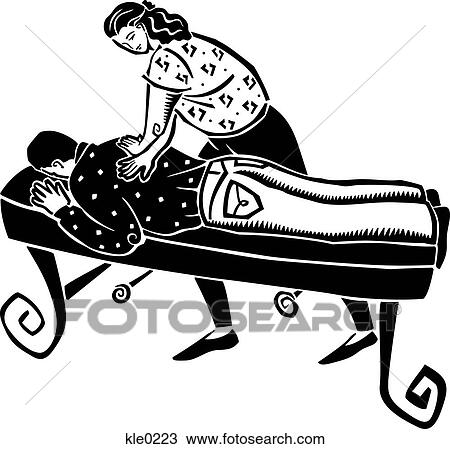 A masseuse giving a massage to a man View Large Illustration Drawing - A masseuse giving a massage to a man. Fotosearch