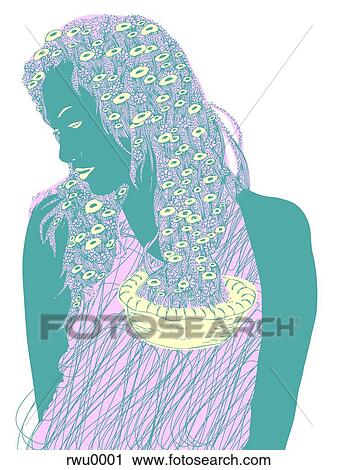 Clip Art - A metaphorical image of a woman and flowers. Fotosearch