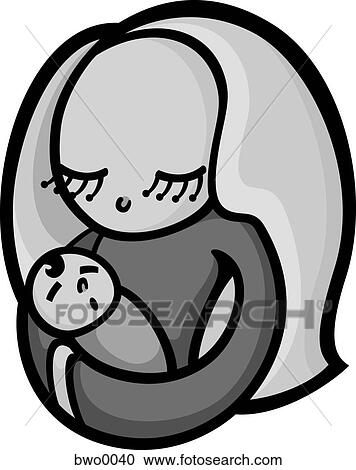 Clipart - A mother and her newborn baby. Fotosearch