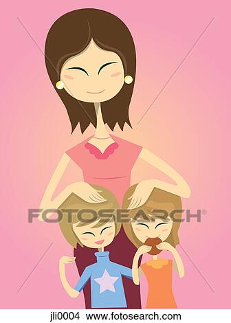 Stock Illustration - A mother and her two children. Fotosearch