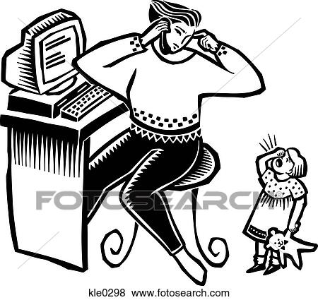 A mother in her home office on the phone while her daughter cries in the background View Large Illustration Stock Illustration - A mother in her home office on the phone while her daughter cries in the background. Fotosearch