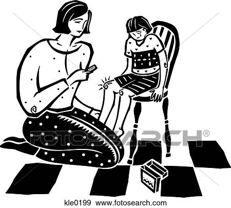 A mother putting a bandage on a crying childs knee View Large Illustration Stock Illustration - A mother putting a bandage on a crying childs knee. Fotosearch