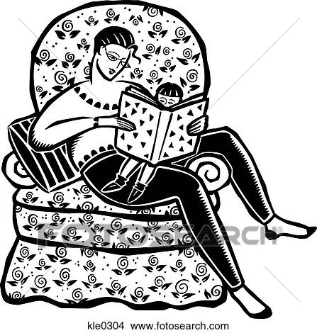 Stock Illustration - A mother reading to a young child. Fotosearch