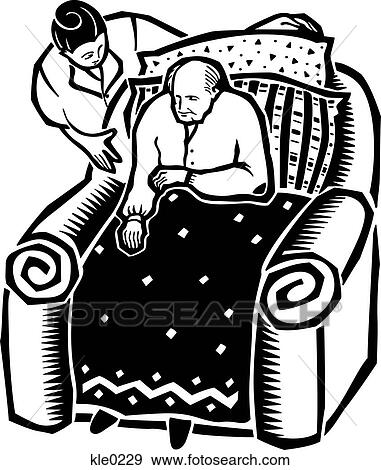 Stock Illustration - A nurse helping an old man in an armchair. Fotosearch
