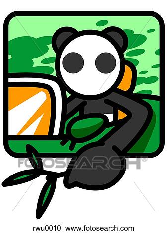 A panda in a convertible car holding a branch of bamboo View Large Illustration Clipart - A panda in a convertible car holding a branch of bamboo. Fotosearch