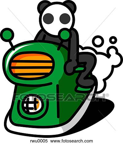 Stock Illustration - A panda riding a moped. Fotosearch