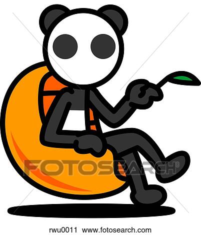 A panda sitting in a chair holding a bamboo leaf View Large Illustration Clip Art - A panda sitting in a chair holding a bamboo leaf. Fotosearch