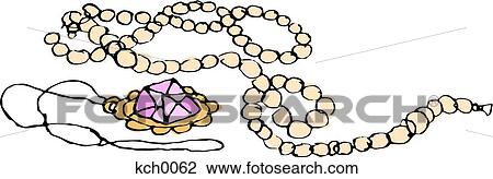 A pearl necklace and a chain with a pendant Drawing | kch0062 | Fotosearch