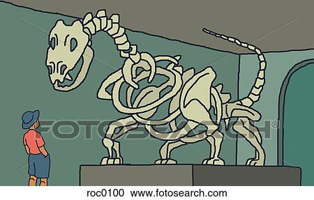 A person looking at a dinosaur skeleton in a museum View Large Illustration Clipart - A person looking at a dinosaur skeleton in a museum. Fotosearch