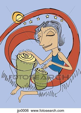 Stock Illustration - A person playing bongo drums under the night sky. Fotosearch