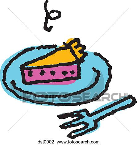 A piece of pie on a plate and a fork View Large Illustration Drawing - A piece of pie on a plate and a fork. Fotosearch