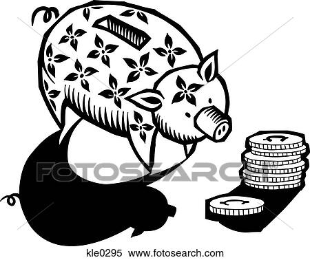 A piggy bank and a stack of coins View Large Illustration Stock Illustration - A piggy bank and a stack of coins. Fotosearch