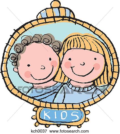 Stock Illustration - A plaque of a boy and a girl. Fotosearch