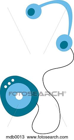 A portable music device and headset View Large Illustration Drawing - A portable music device and headset. Fotosearch