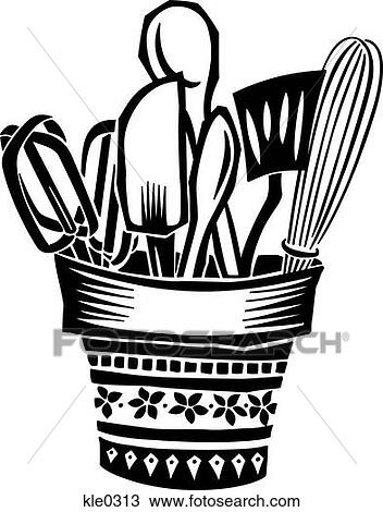 A pot full of cooking utensils View Large Illustration Drawing - A pot full of cooking utensils. Fotosearch